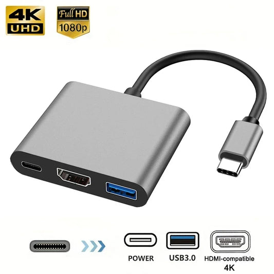 3 In 1 Usb-C Usb Hub Male To Female Usb 3.0 Charging Adapter For Macbook AirHdmi-Compatible 4k Usb 3.1 Type-C To12 Converter